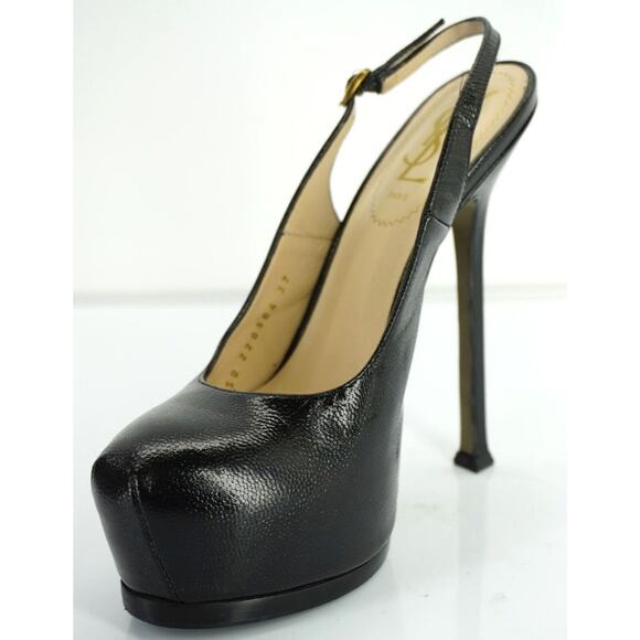 Saint Laurent Textured Patent Tribute Slingback Hidden Platform Pump SZ 37 $850 - Picture 1 of 10